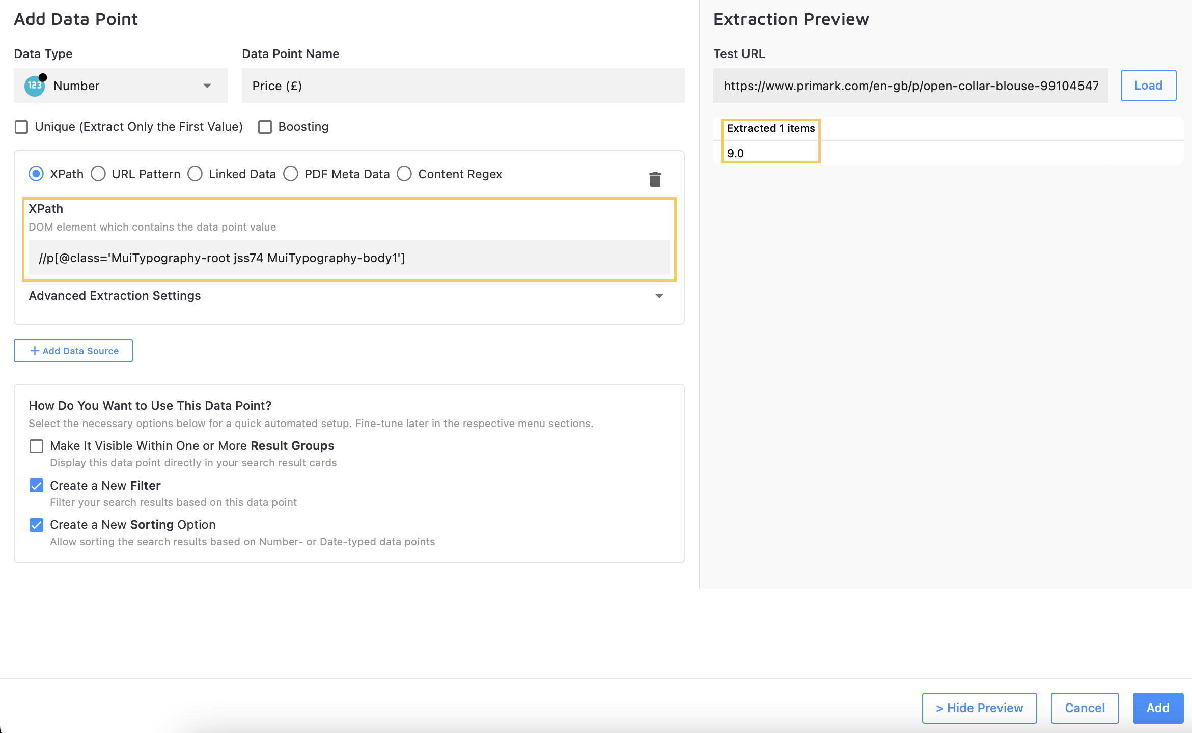 add numeric data point