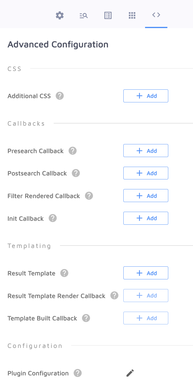 advanced configuration options in search designer