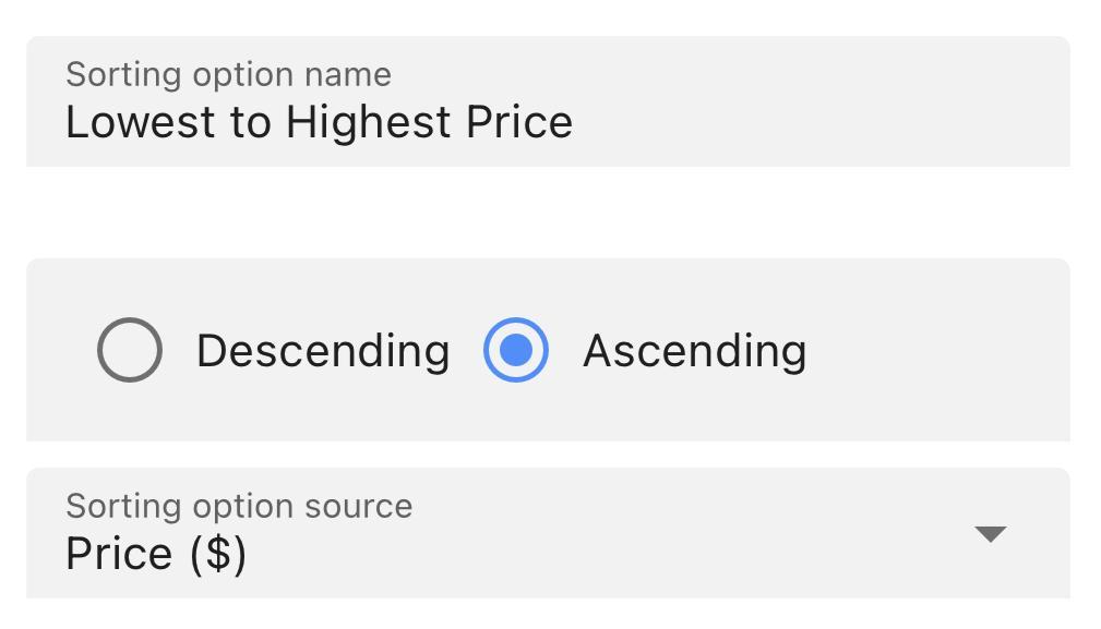 Configuring a sorting option