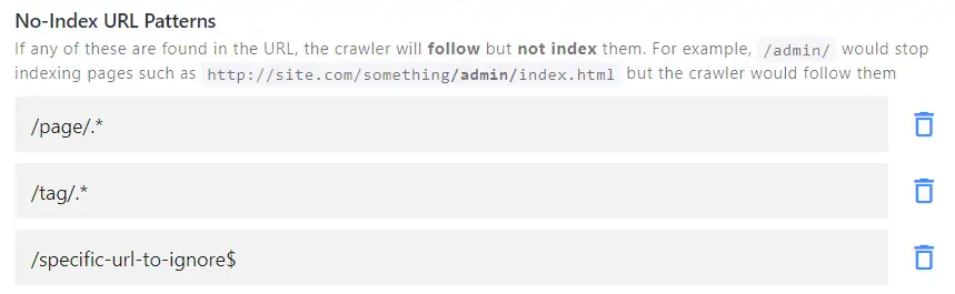 No-Index URL Patterns