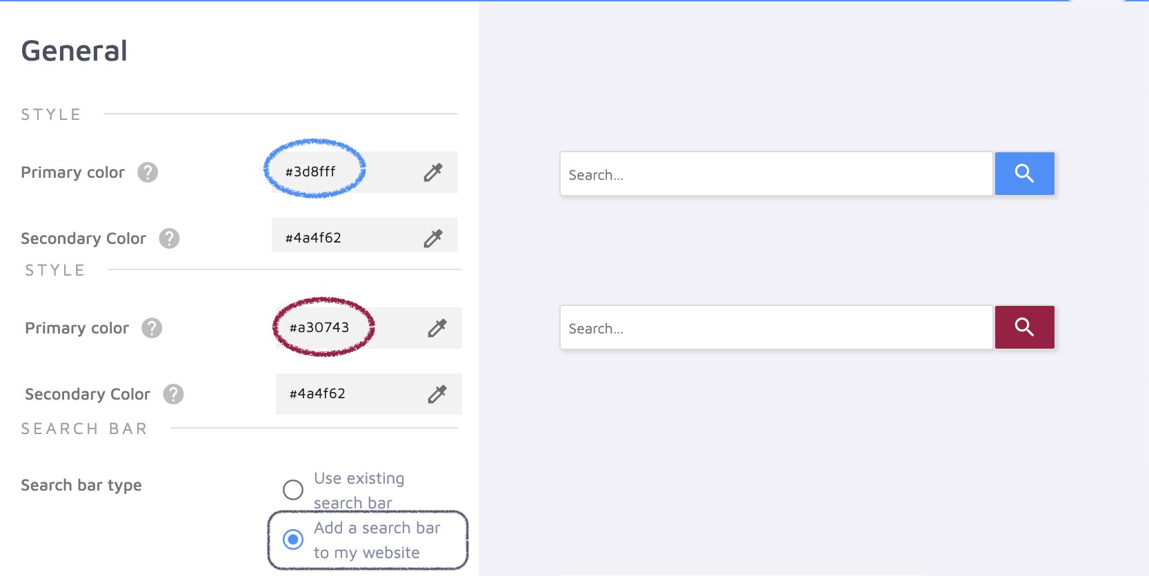 easily style your Zoovu Search search bar